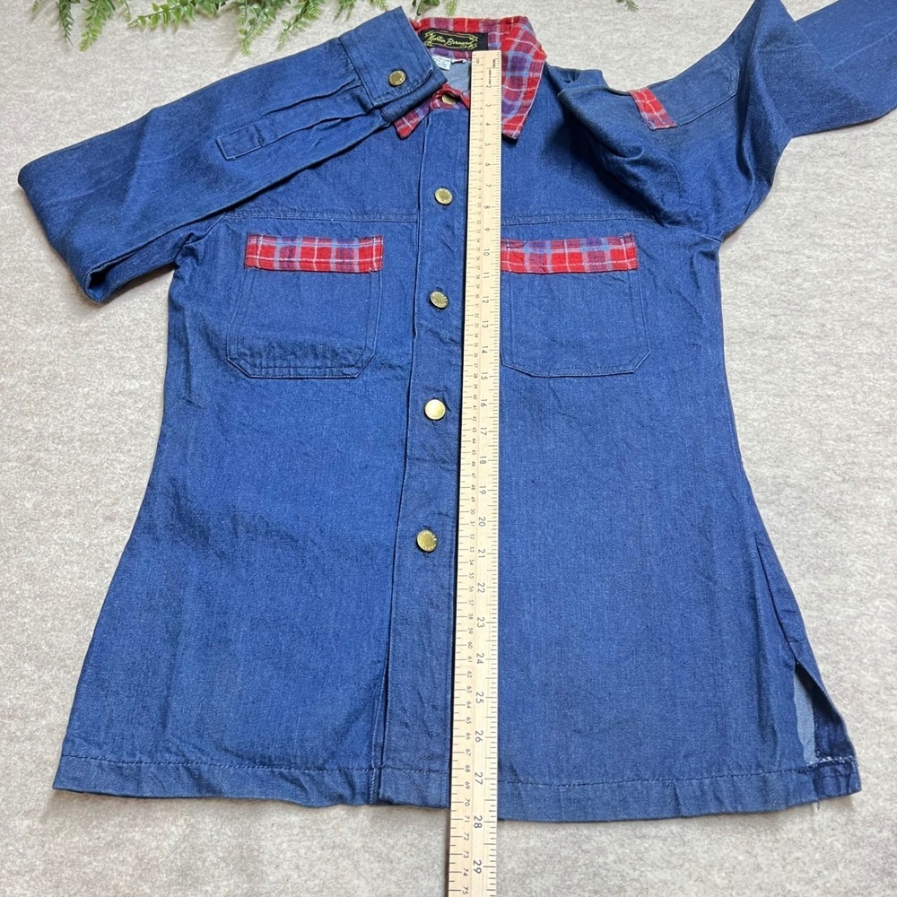 Vintage Martin Bernard Denim Shirt Jacket Mens Medium Blue Plaid Trim Cotton GUC - Picture 6 of 7